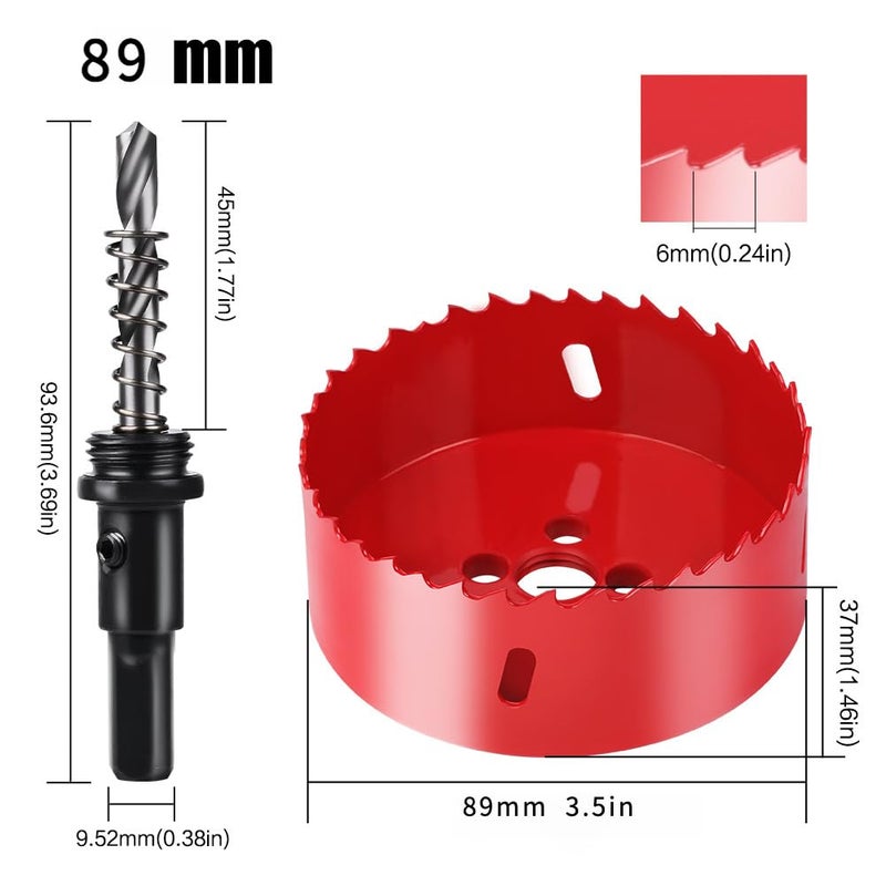 EMSTAR 3.5 Inch Hole Saw, 3 1/2 Hole Saw, M42 HSS Bi-Metal Hole Cutter, Triangular Shank Hole Saw Drill Bit with Spring for Wood, Plywood, Plastic, Gypsum Board, Various Thin Metal Sheet - Image 2